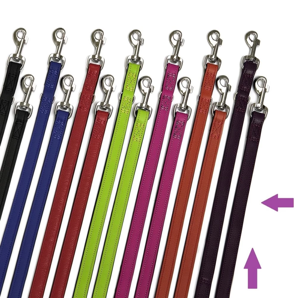 KARLIE Führleine VINTAGE Leder Violett 22mm 200cm Schwarz Unterlegt Für Hunde