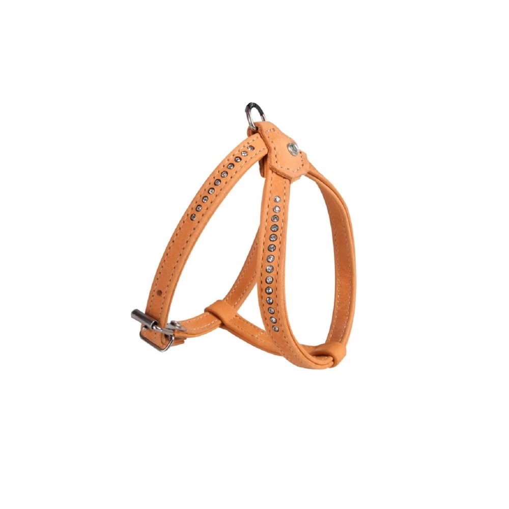 KARLIE Geschirr BUFFALO Mit Strass Hellbraun 25-32cm 10mm Leder FĂŒr Hunde