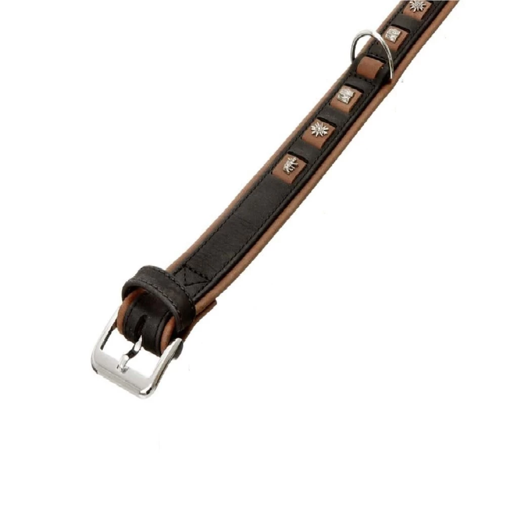 KARLIE Halsband BUFFALO Waidmanns Heil 35mm 50cm Leder Schwarz/Braun FĂŒr Hunde