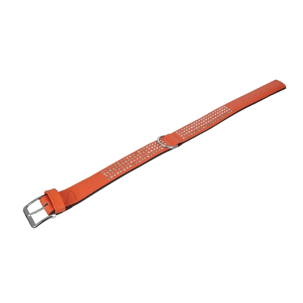 KARLIE Halsband VINTAGE LEDER MANDARINE 4-er Strassbesatz 65cm 40mm FĂŒr Hunde