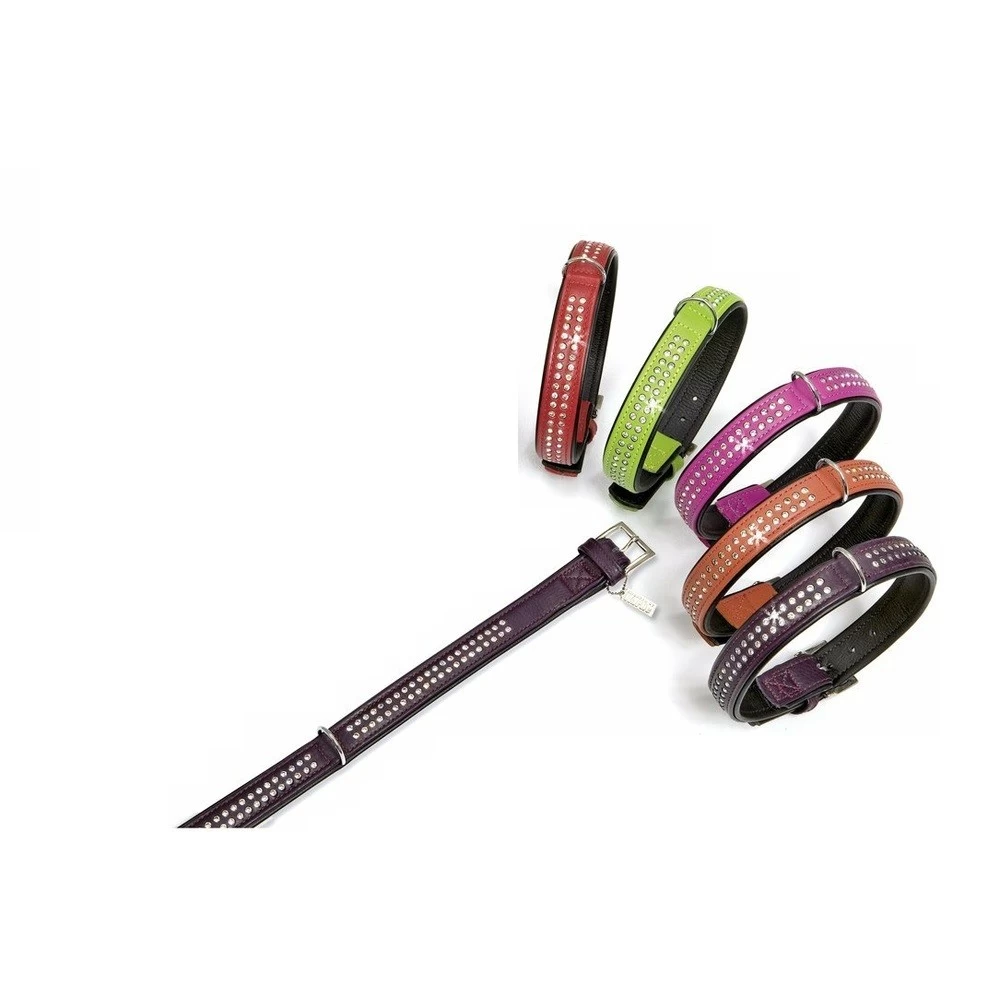 KARLIE Lederhalsband VINTAGE STRASS Violett 45cm Schwarz Unterlegt FĂŒr Hunde â Bild 4
