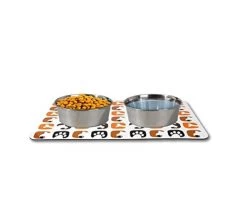 KARLIE Napfunterlage MAGNETMATTE Mit 2 Näpfen Gemustert Für Katzen Und Hunde