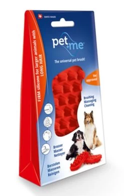 PET+ME Bürste CAT Langhaar Bürste Silikon 12cm Rot Für Hunde Und Katzen