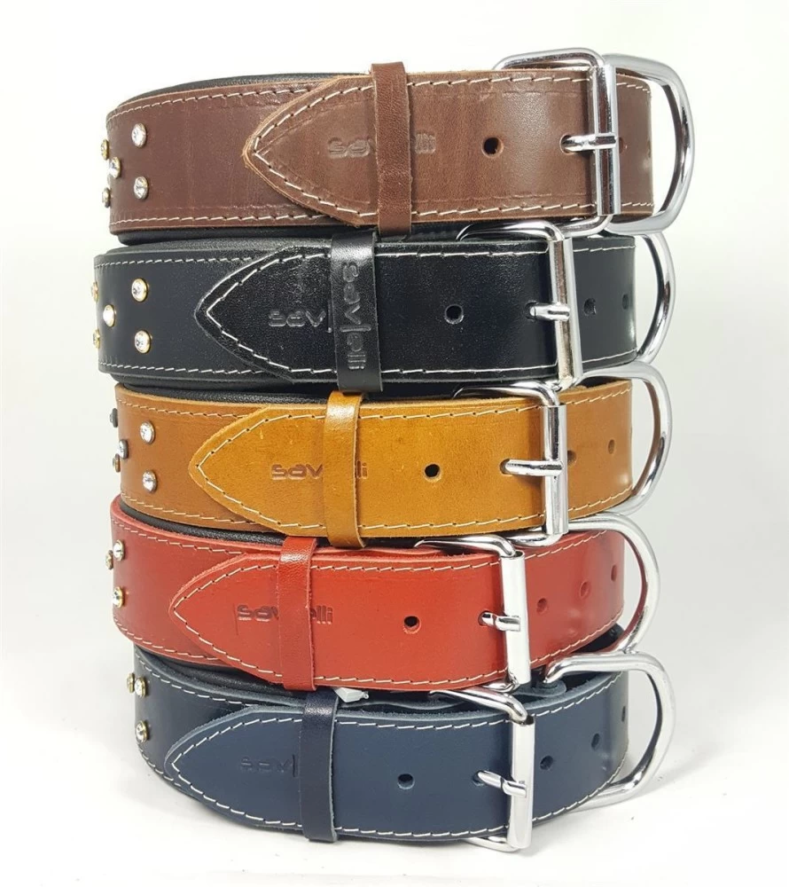 Savelli-Pet Halsband Echtleder Softpad Swarovski Steinen Ca.41 - 51cm Für Hunde
