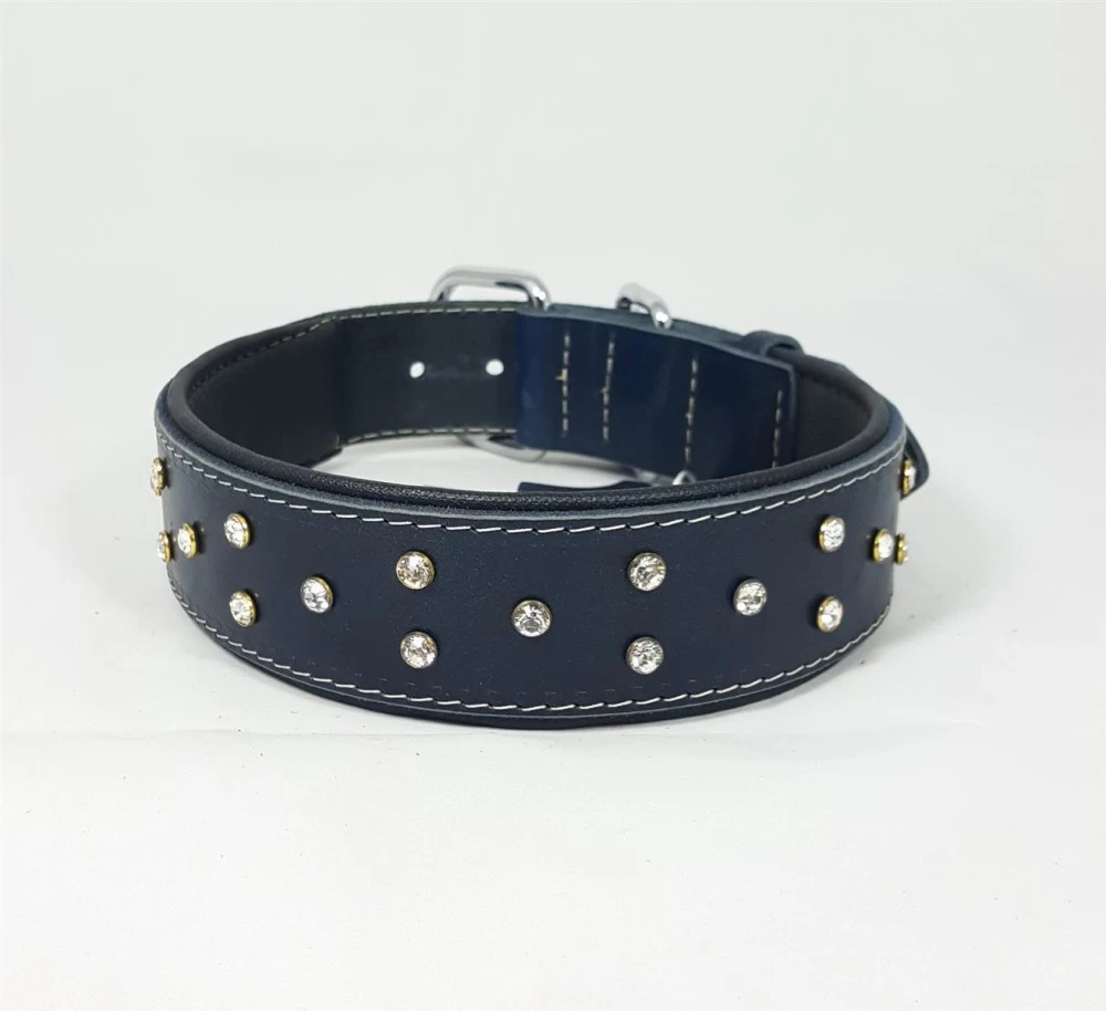 Savelli-Pet Halsband Echtleder Softpad Swarovski Steinen Ca.41 - 51cm Für Hunde – Bild 2