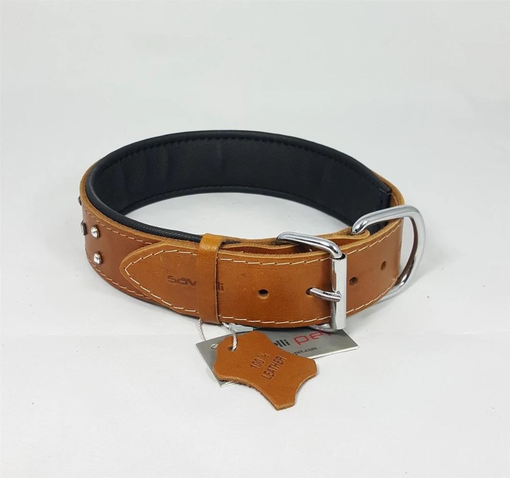 Savelli-Pet Halsband Echtleder Softpad Swarovski Steinen Ca.41 - 51cm Für Hunde – Bild 4