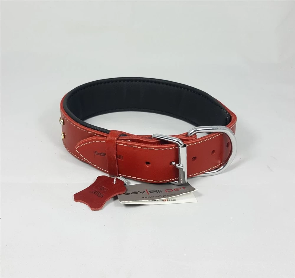 Savelli-Pet Halsband Echtleder Softpad Swarovski Steinen Ca.41 - 51cm Für Hunde – Bild 6