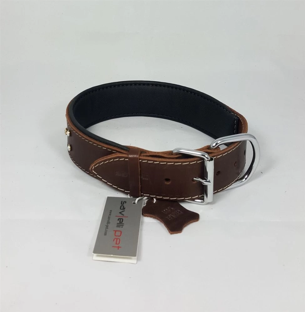 Savelli-Pet Halsband Echtleder Softpad Swarovski Steinen Ca.41 - 51cm Für Hunde – Bild 8