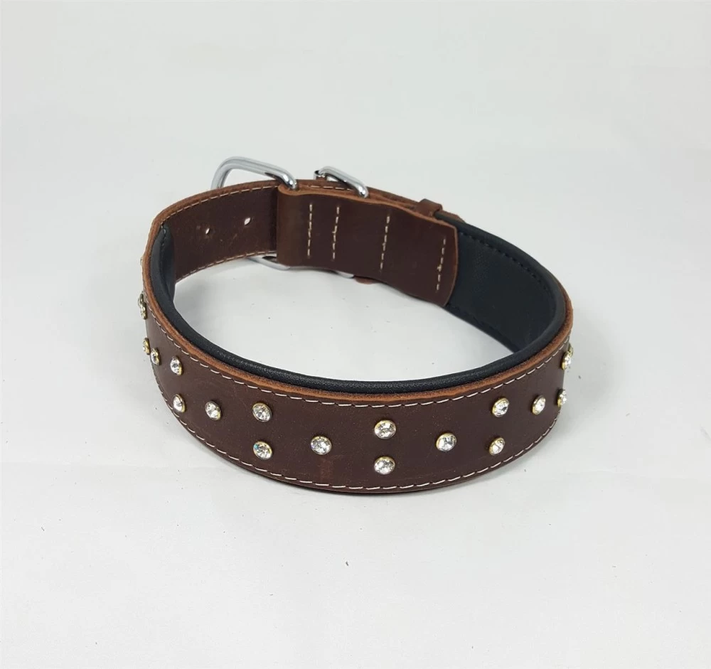 Savelli-Pet Halsband Echtleder Softpad Swarovski Steinen Ca.41 - 51cm Für Hunde – Bild 9